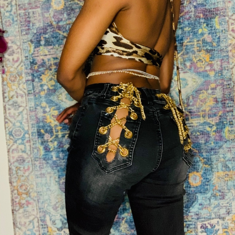 Black Panther Handmade Eyelet Jeans